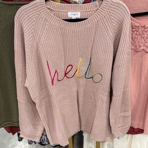 ANNIEWEAR Pink 'Hello' Embroidered Crewneck Sweater